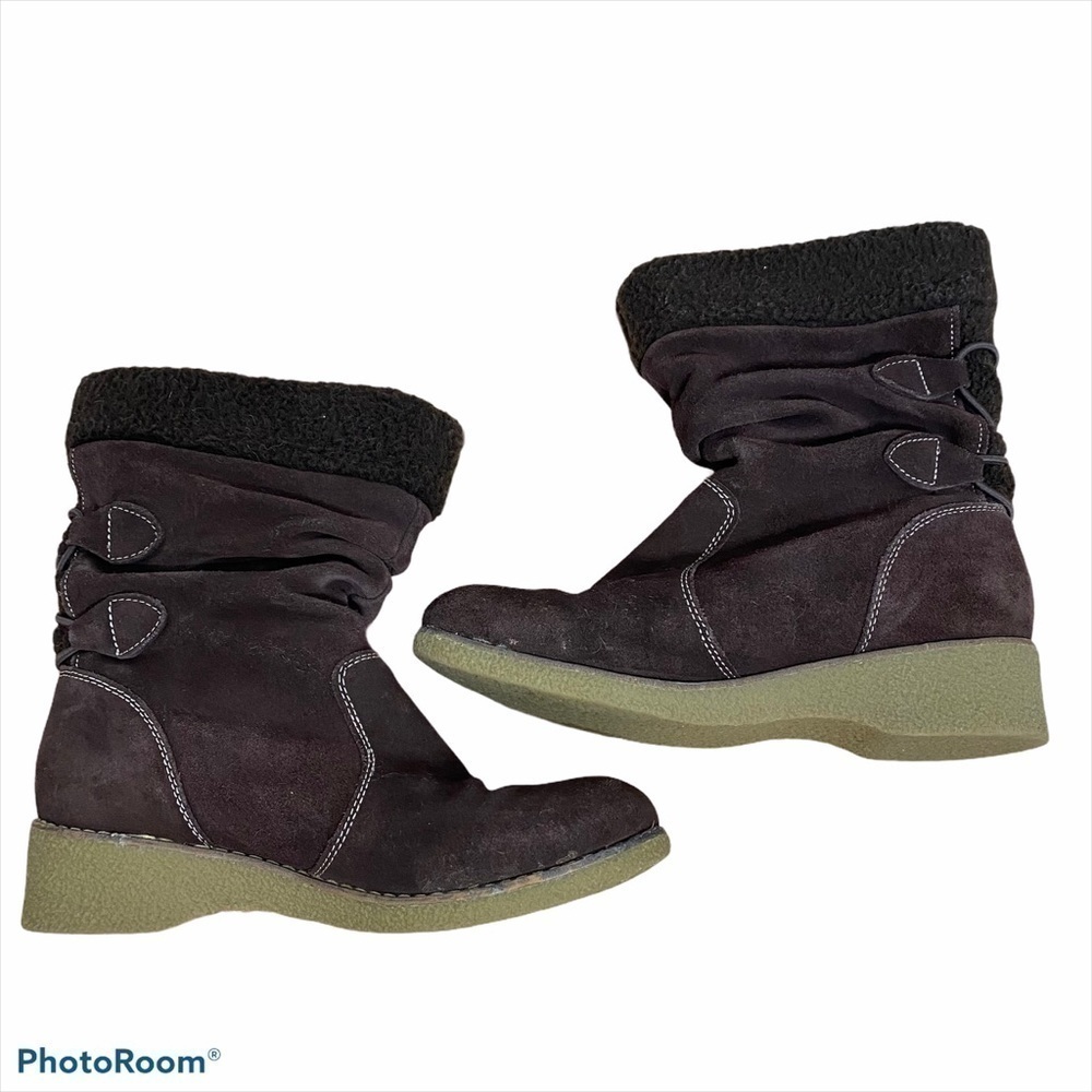 Lands End Brown Suede Wedge Boots 7 1/2 B Women’s